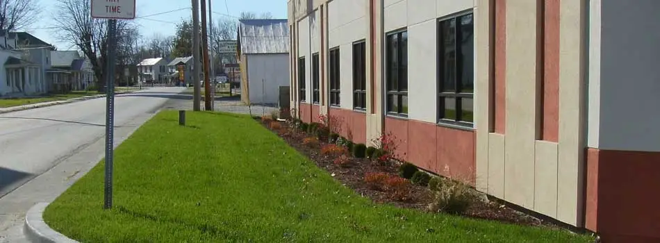 Landscaping at a commercial building in Fayette, MO.